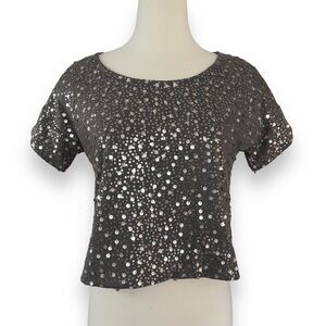 Chloe K Taupe Sequin Short Sleeve Crop Top
